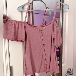 Off the shoulder button down shirt with straps